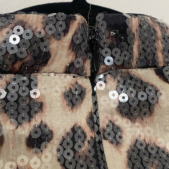 A.L.C. Marshall Sequin Leopard Print Long Sleeve Top Cropped Y2K Glam - Picture 5 of 8